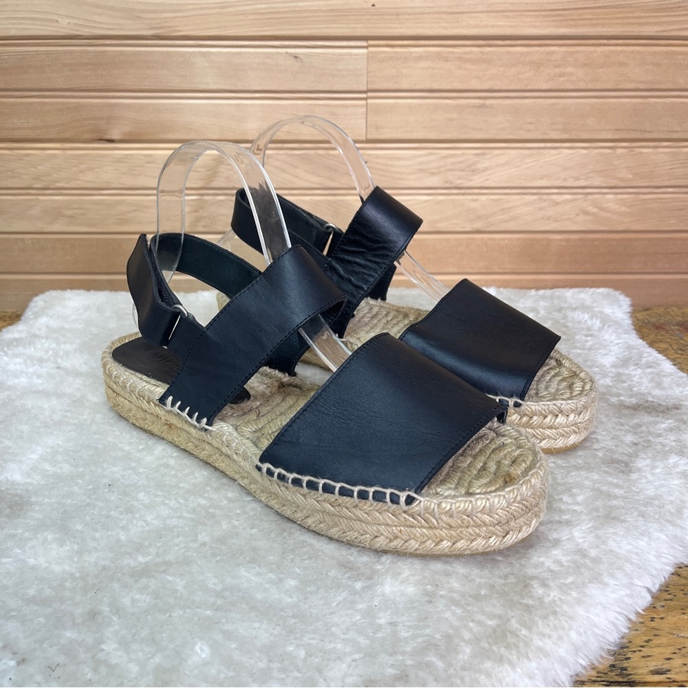 Vince "Emilia" Black Leather Espadrille Sandals